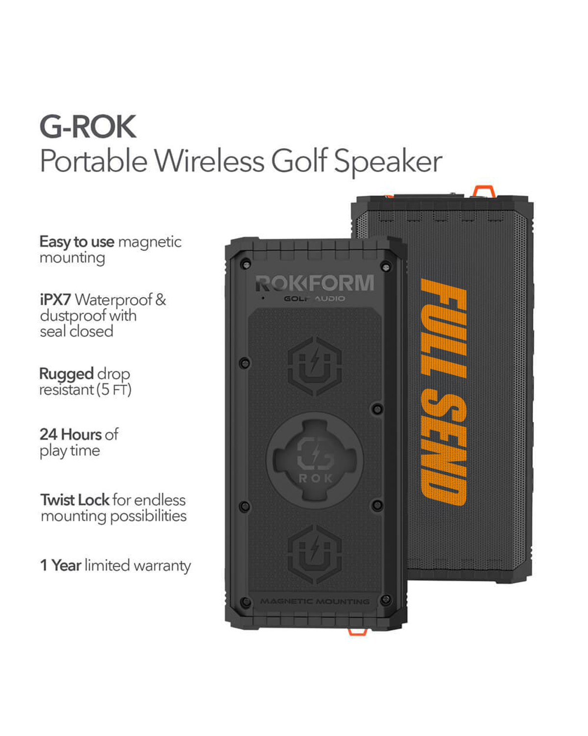 Full Send Golf X Rokform Orange Logo Golf Speaker