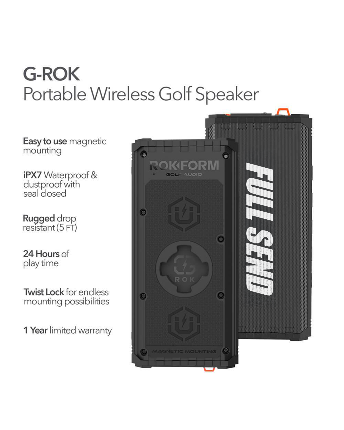 Full Send Golf X Rokform White Logo Golf Speaker