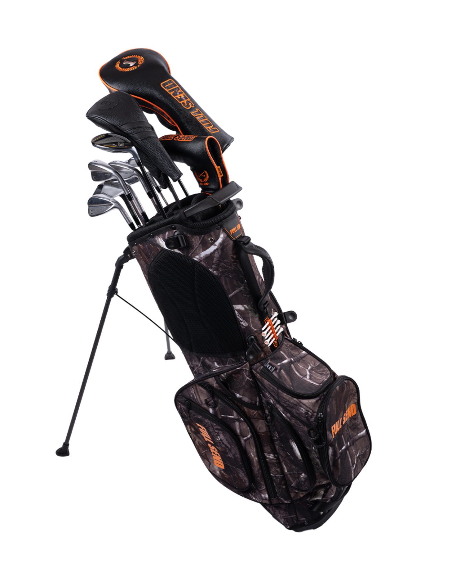 Full Send Golf Orange Camo Stand Bag