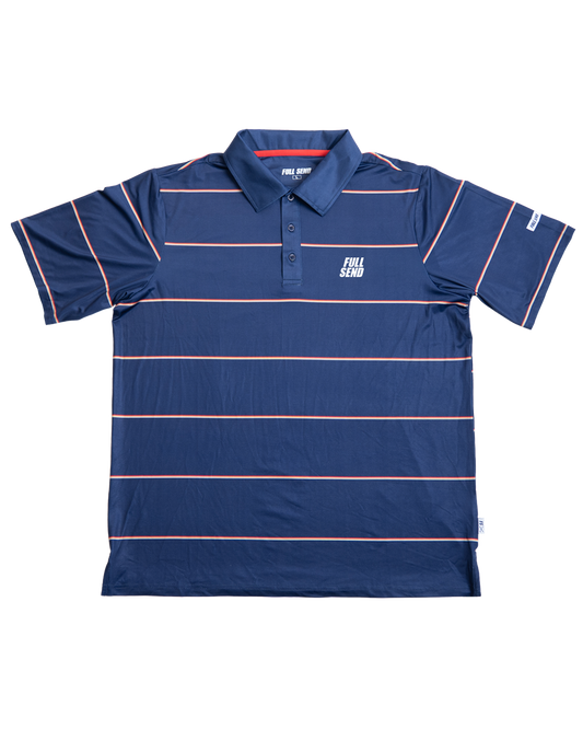 Full Send Golf Stripes Navy/Red Polo