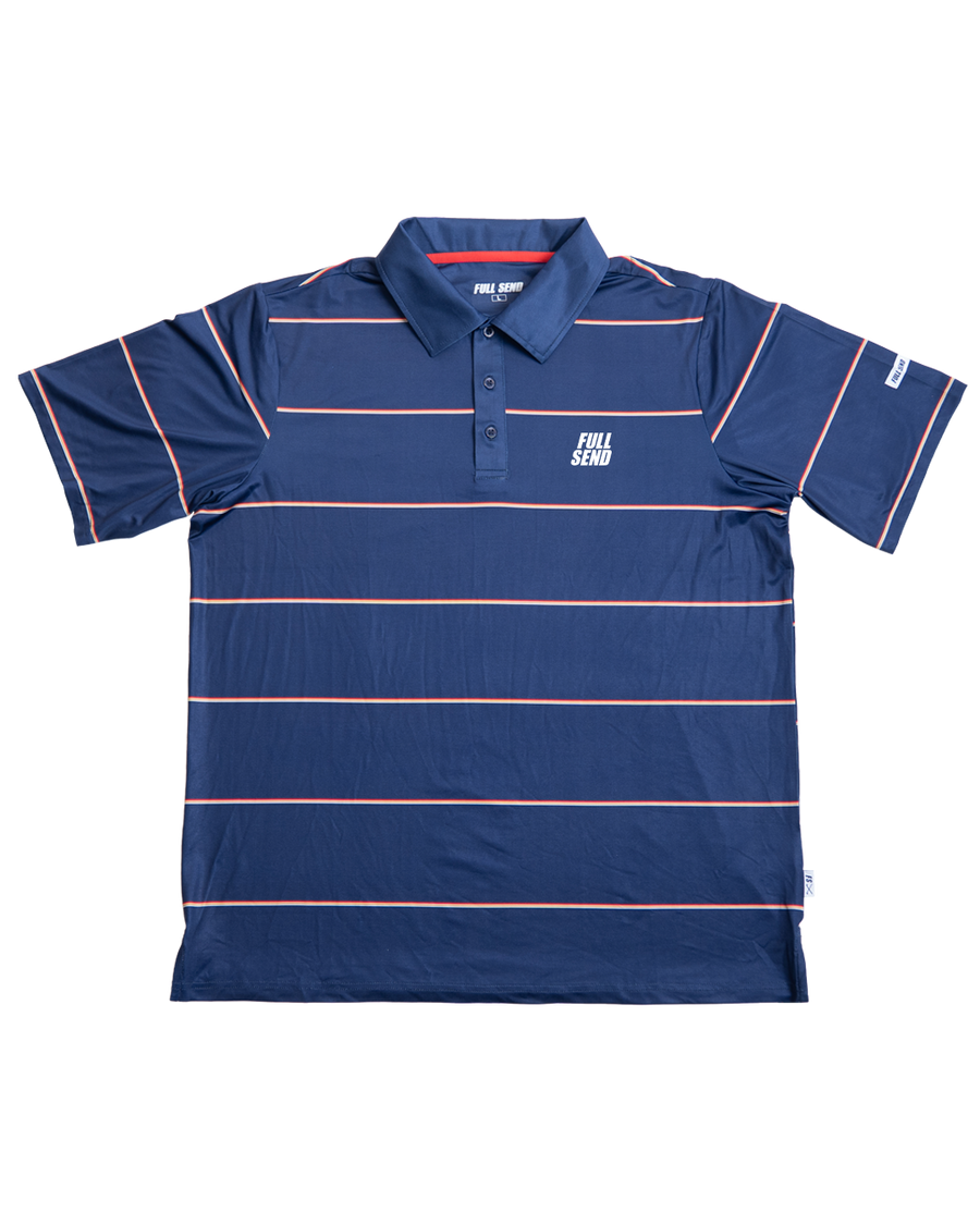 Full Send Golf Stripes Navy/Red Polo
