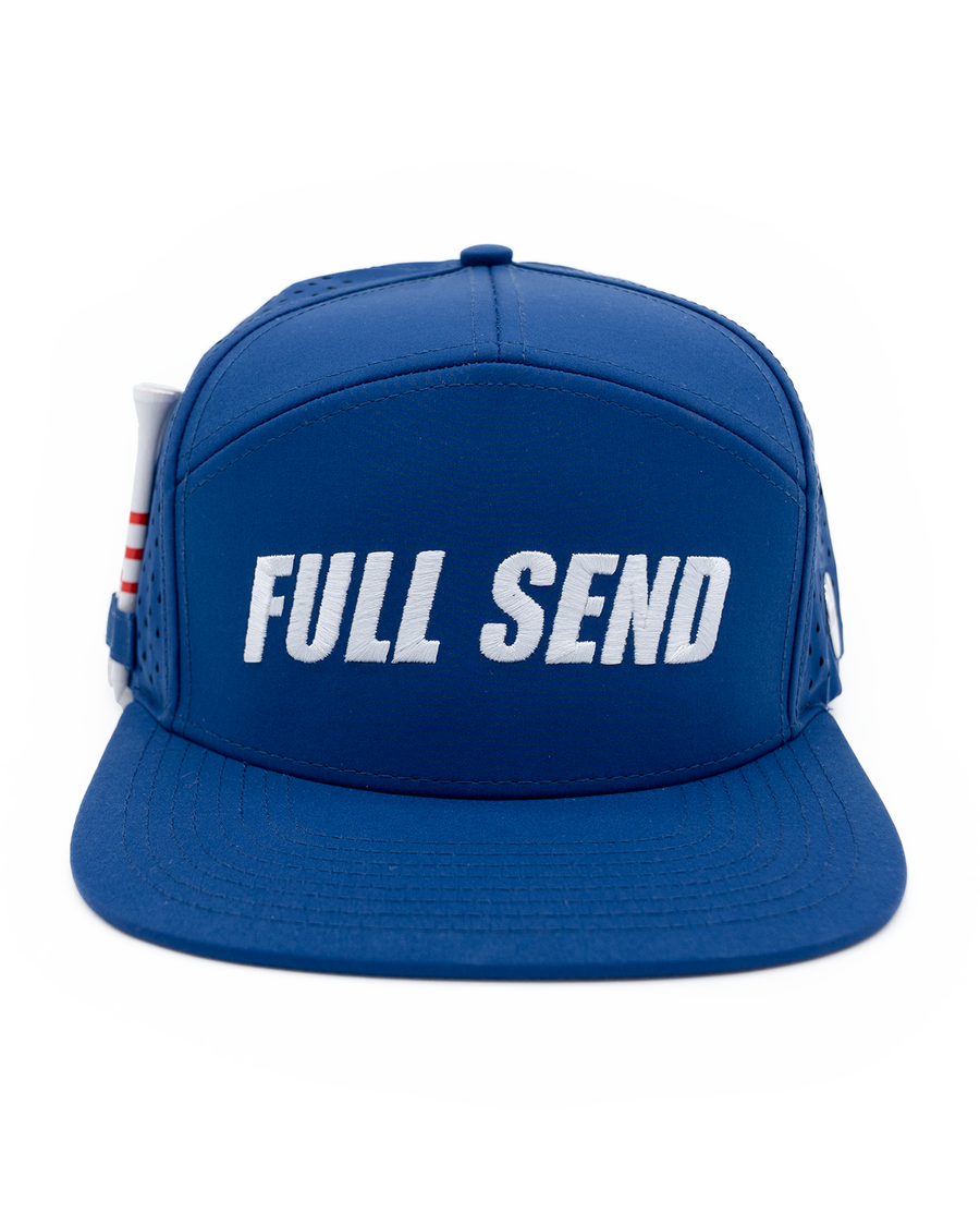 Full Send Golf Hat Blue/White Logo Hydro Hat