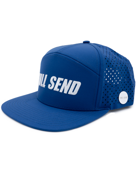 Full Send Golf Hat Blue/White Logo Hydro Hat