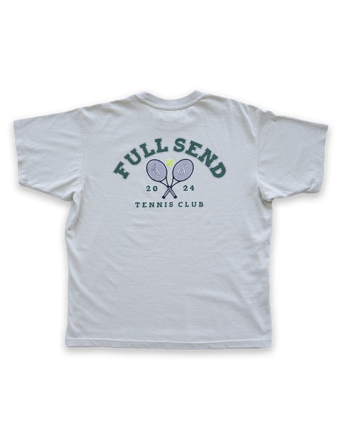 【COMFORT】 Tennis Club Logo Long-Sleeve : White flatlay-leisuretee-white-back-